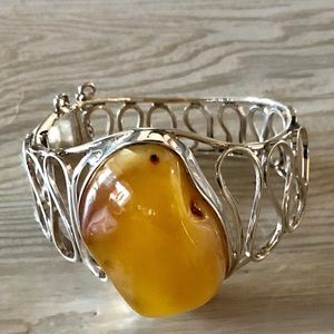 HUGE Sterling Silver Natural Baltic Amber Bracelet